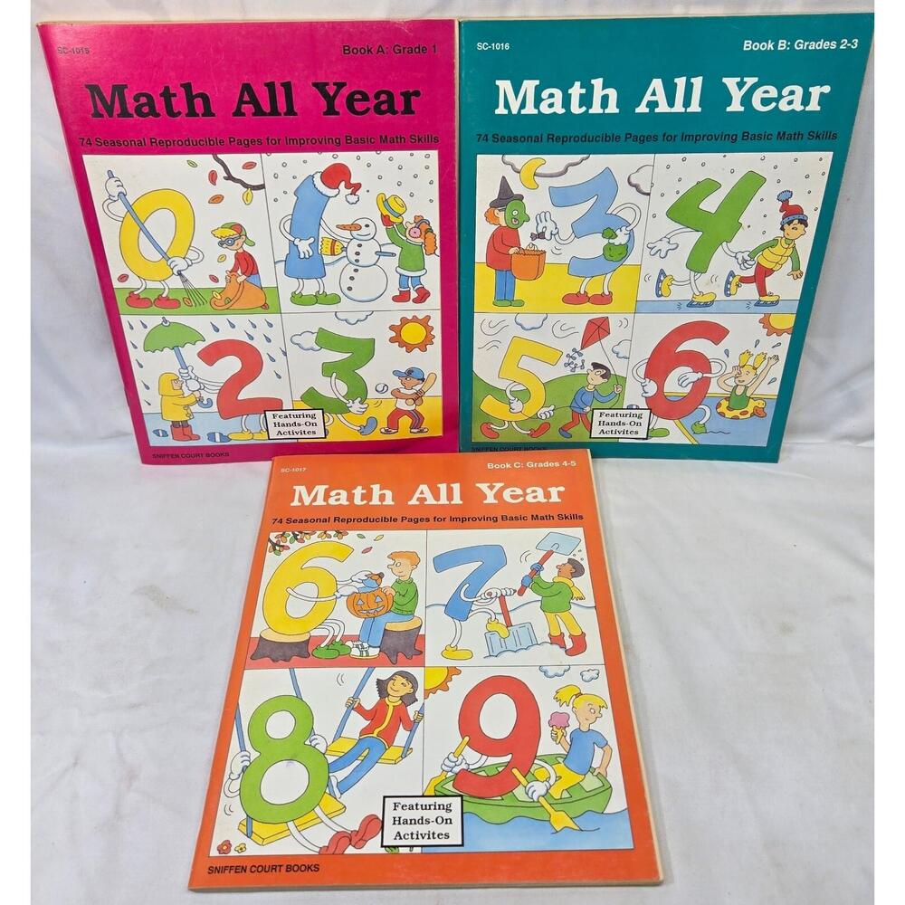 Homeschool Classroom Math All Year Reproducibles & Worksheets 3 Books 1st to 5th